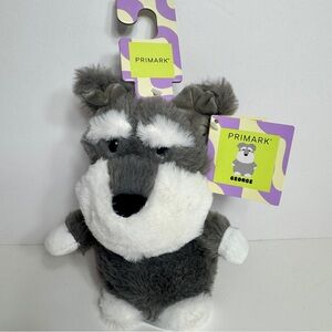 Primark George Schnauzer Dog Plush Toy Stuffed Animal 8" Grey White NWT